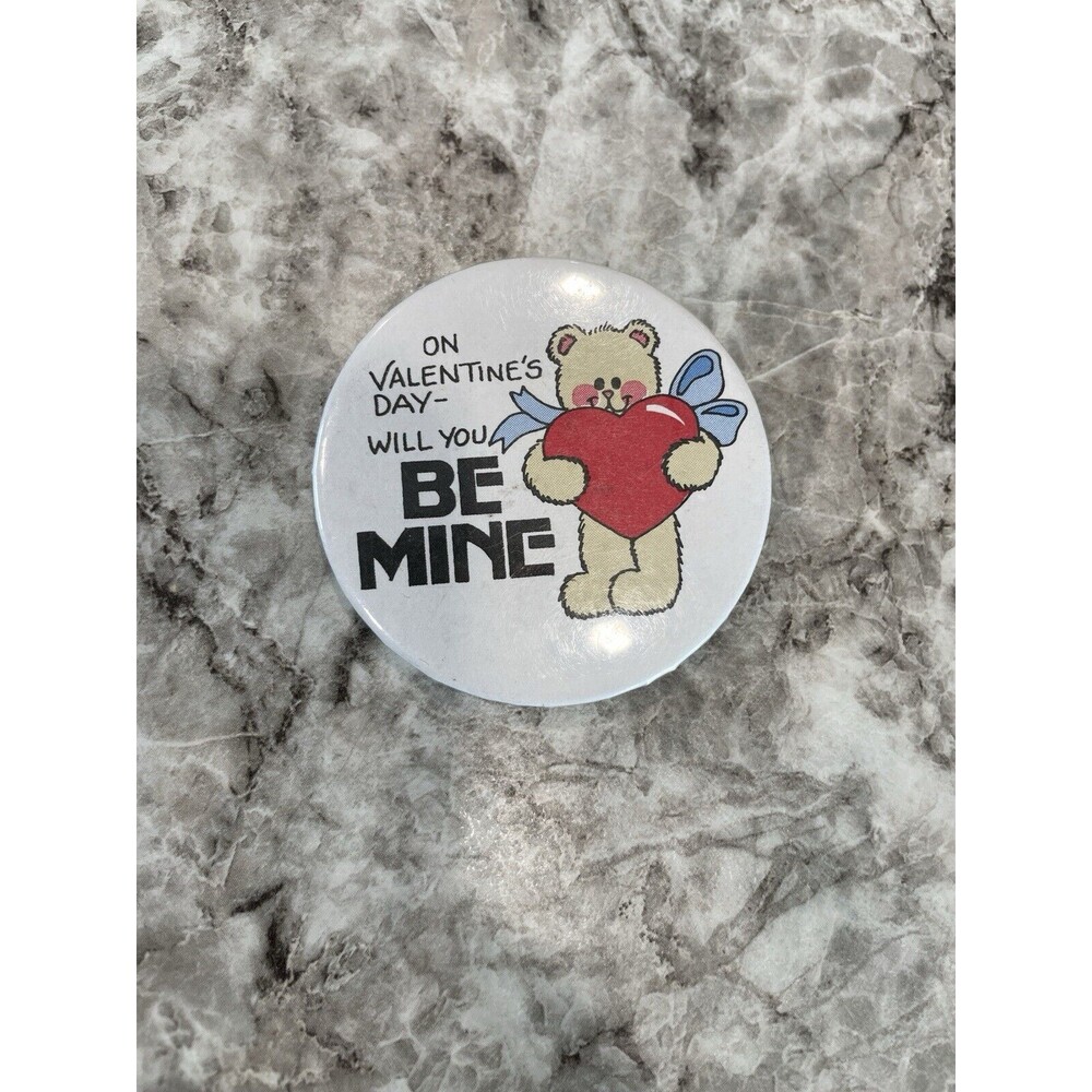 Vintage Button Pin “On Valentine’s Day Will You Be Mine” Pinback Retro Bear